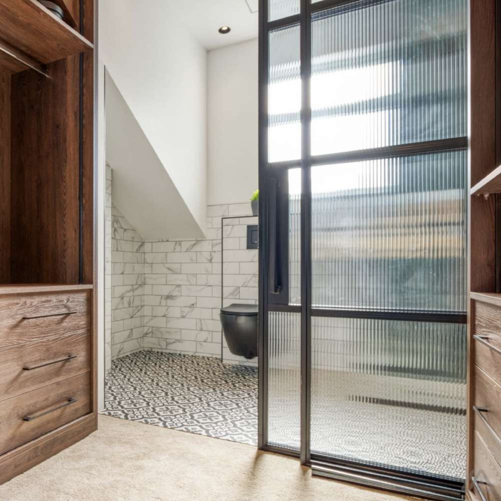 black crittall steel sliding door