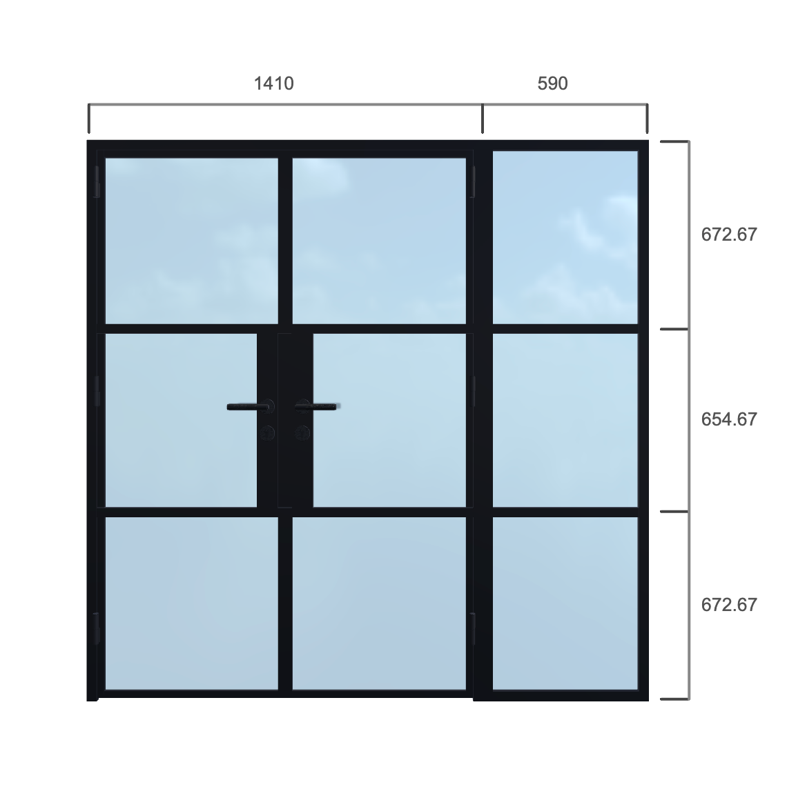 Double Door with Side Panel - Width 2000 x Height 2000mm