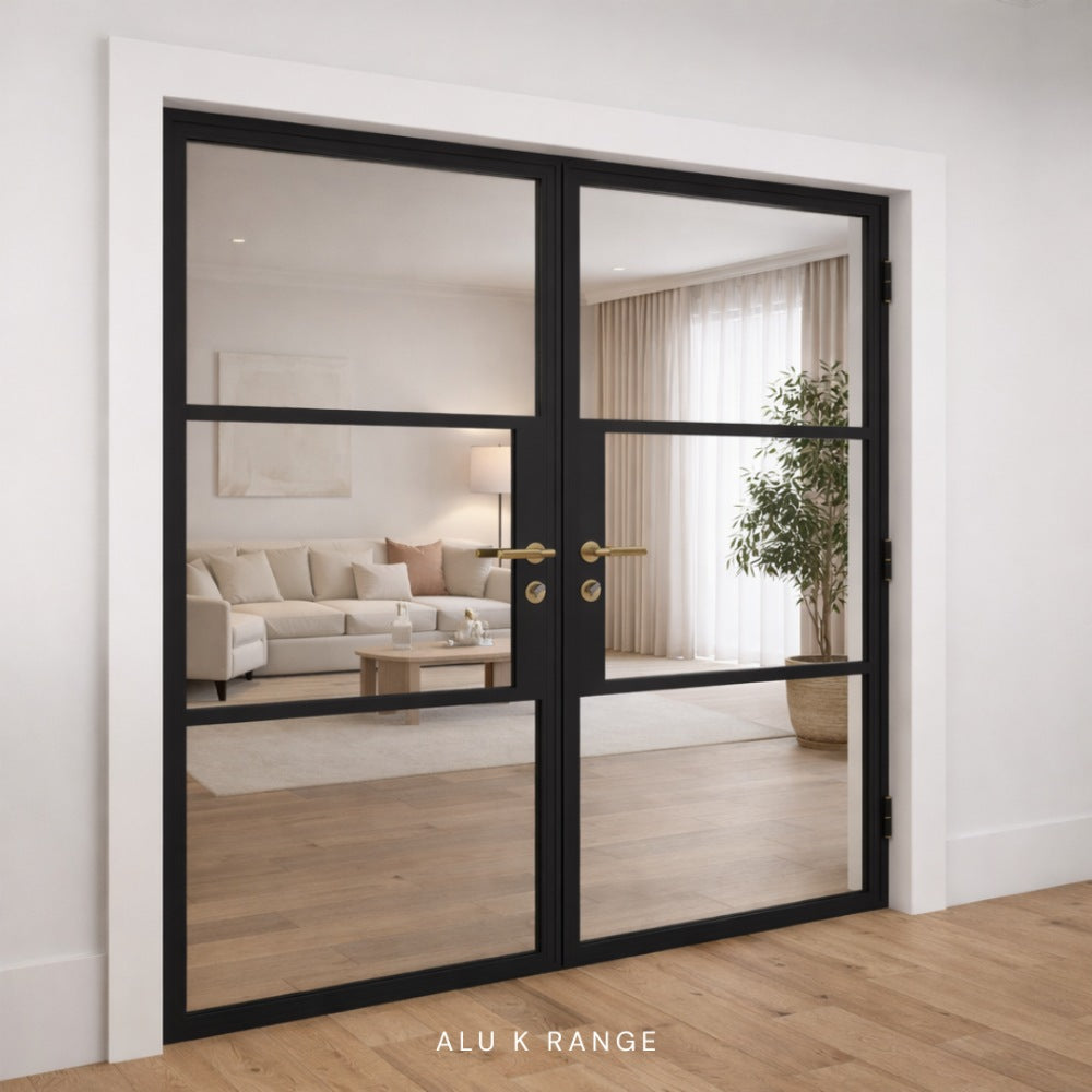 double crittall black hinged doors